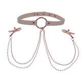 Sportsheets Sex & Mischief Peaches N CreaMe Collar With Nipple Clamps Nipple and Clit Clamps